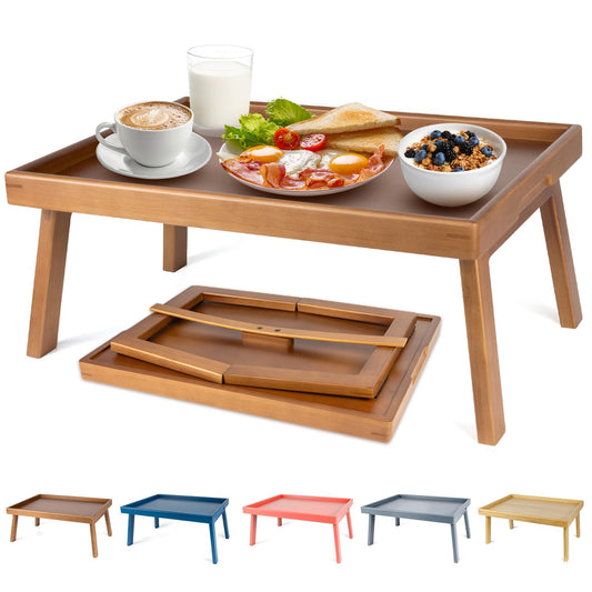 Bmboryxa Bamboo Bed Table Tray with Support Bar and Foldable Legs, Breakfast Food Trays Table for Bed Sofa Eating and Laptops, TV Lap Tray Table on Couch (Applied for Invention Patent)