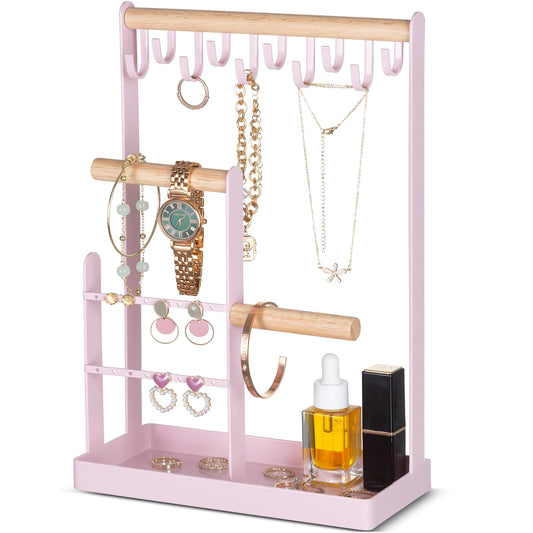 ProCase Cute Jewelry Stand, Aesthetic Jewelry Organizer for Dresser Vanity, Jewelry Holder Display for Necklaces Earrings, Gifts for Teen Girls Women, Bedroom Dorm Decor -Medium, Pink