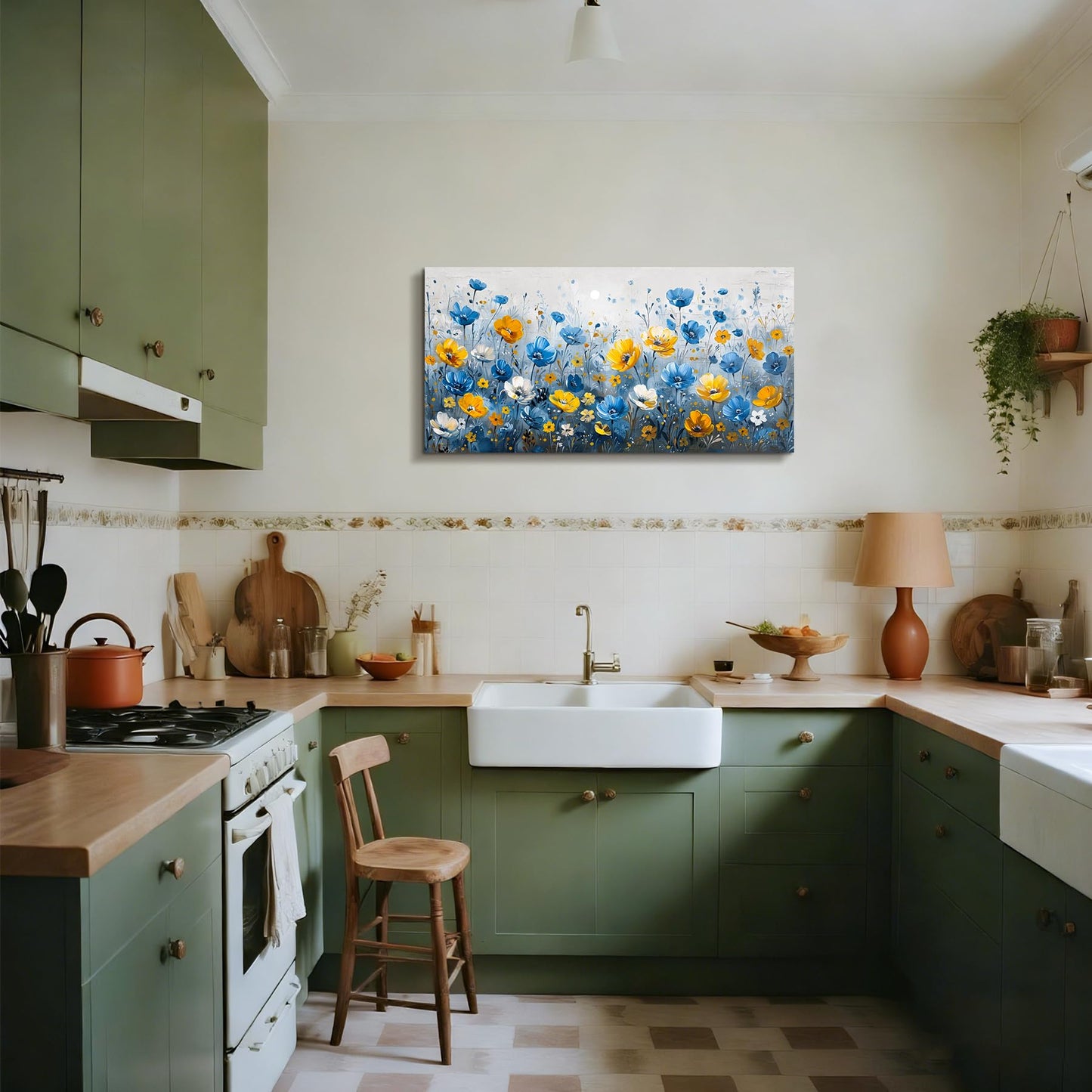SERIMINO Floral Wall Art, Large Wall Art, Botanical Wall Decor, Blue and Yellow Wildflowers Art Prints, Modern Elegant Pictures for Living Room Bedroom Bathroom Kitchen Office Decorations 20"x40"