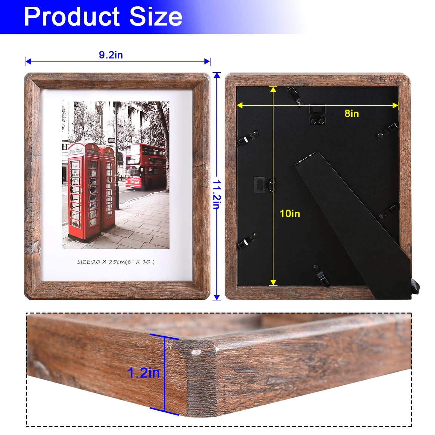 YAAPSDR 8x10 Picture Frame - Rustic Wooden Picture Frame with Real Tempered Glass, Gift Box Barn Wood Frame with Rounded Corner, Suitable for Hanging or Tabletop Display