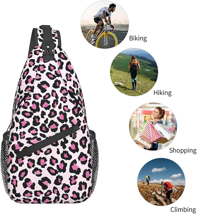 QFXUYNG Leopard Print Adult Sling Bag Unisex Chest Bags Crossbody Backpack Casual Daypacks Shoulder Bag for Women Men Cycling Hiking Travel