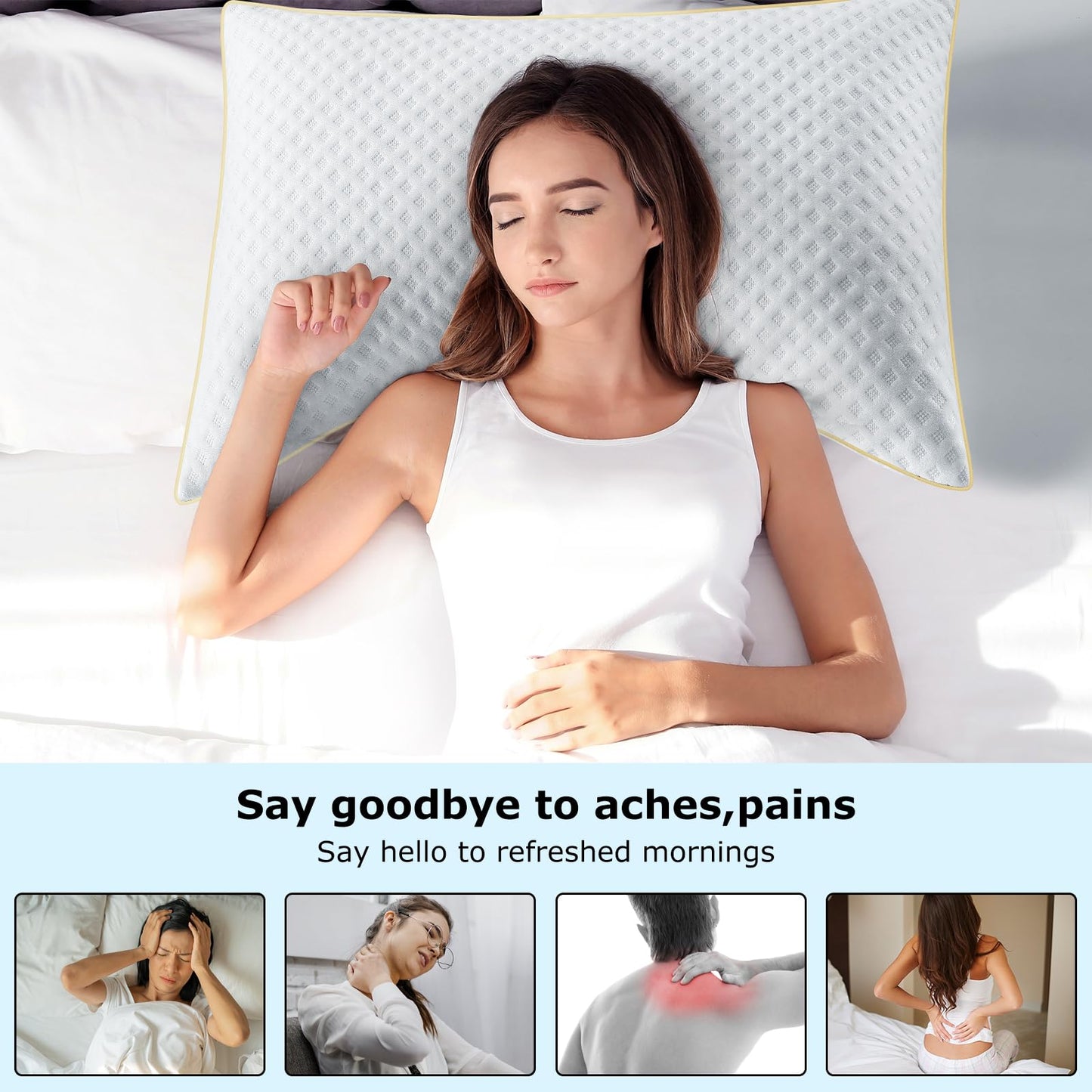 Sofslee Side Sleeper Pillows Queen Size Set of 2 for Neck and Shoulder Pain, Adjustable Memory Foam Bed Pillows 2 Pack for Sleeping, Medium Firm Curved Queen Pillows, Supportive Queen Size Pillow