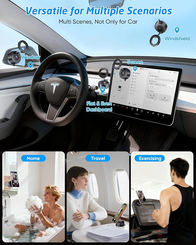 WixGear for MagSafe Car Mount - 78+LBs Suction Cup Phone Holder - 360° Adjustable Magnetic Cell Stand for iPhone 17 16 15 14 13 12 Pro Max - Dashboard Compatible Vehicle Accessory - Carbon Fiber