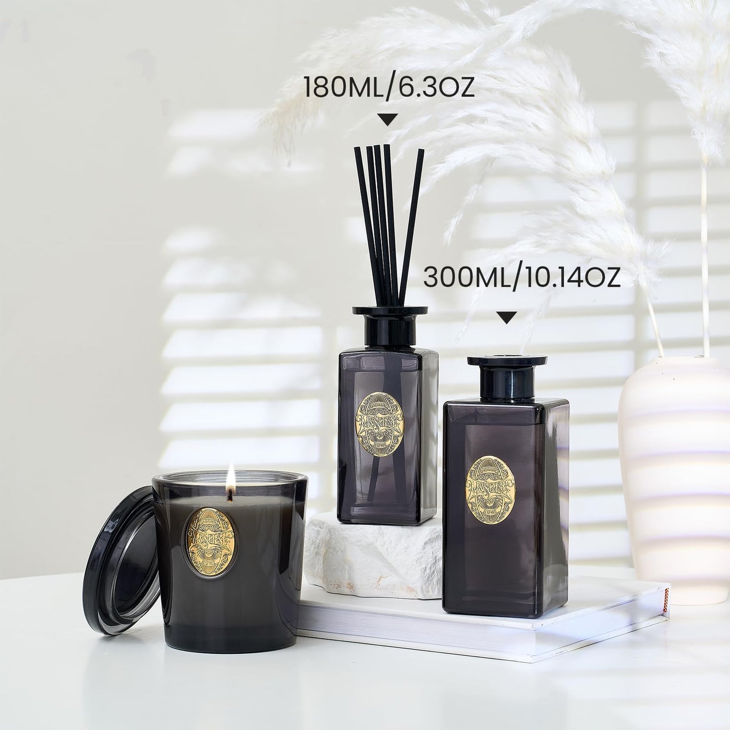 M&SENSE 6.3 oz Reed Diffuser Set for Home| Sandalwood Vanilla Oil Diffuser with Sticks | Hotel Collection Non-Toxic Essential Oil |Home Diffuser for Bedroom Bathroom Living Room