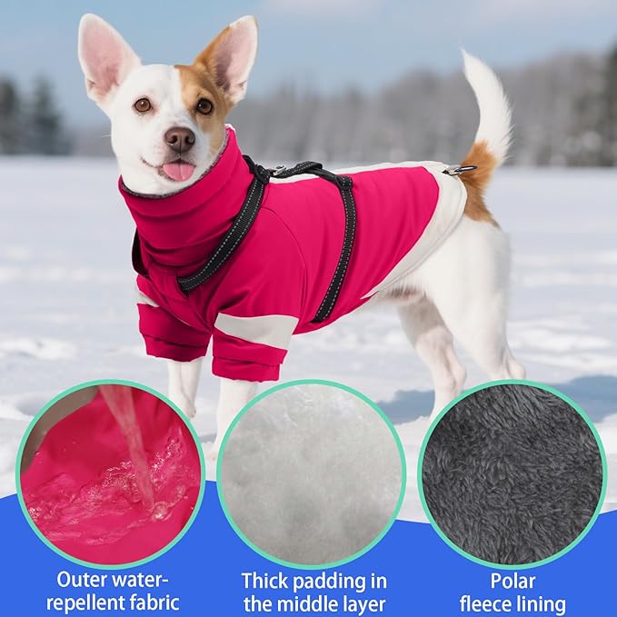 MIGOHI Thermal Large Dog Coat with Harness Waterproof Jacket for Large Dogs,Thick Dog Winter Coat,Snow Jacket for Dogs Windproof for Hunting Camping Chilly Days,Doberman,Great Dane,XXXL,Rosered