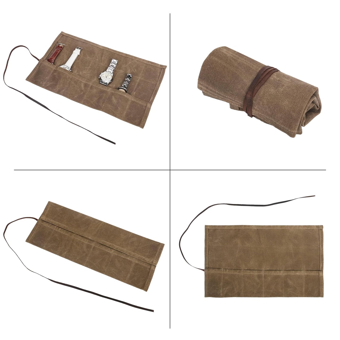 Travel Watch Roll Organizer with 6 Slots Handmade Watch Travel Case Roll-up Watch Organizer Storage Box Jewelry Roll Watch Travel Pouch Waxed Canvas Easy Carry On Watchlover Storage Gift for Men