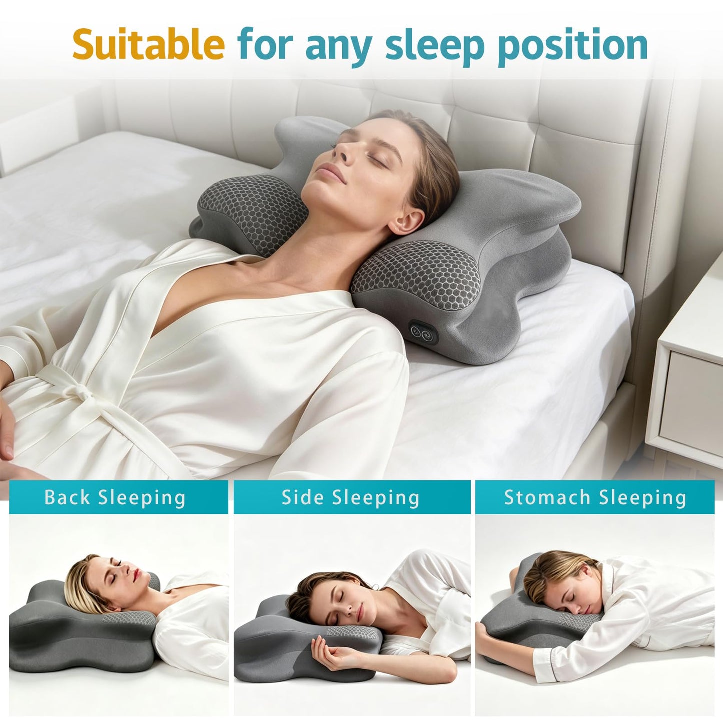 TUFPUZRLCT 3-in-1 Cervical Neck Pillow for Neck Pain Relief with Heating