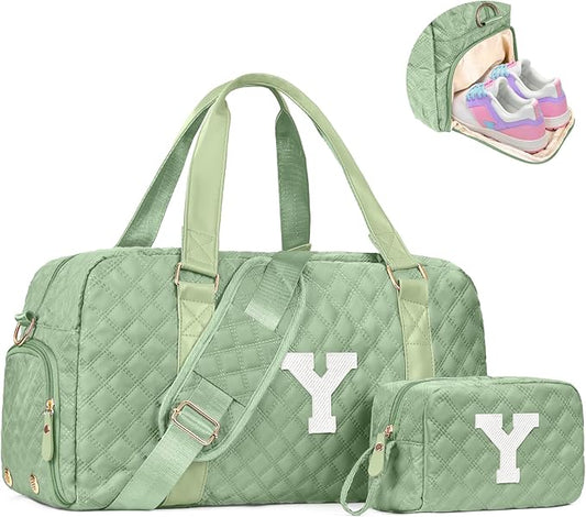 Elilier Initial Duffle Bag for Travel Women Girls Gift: Personalized Weekender bags, Dance Cheer bag Sports for Girl, Kid Gymnastics Bags, Birthday Gifts for Women Girls Kids Teens Mom Teacher