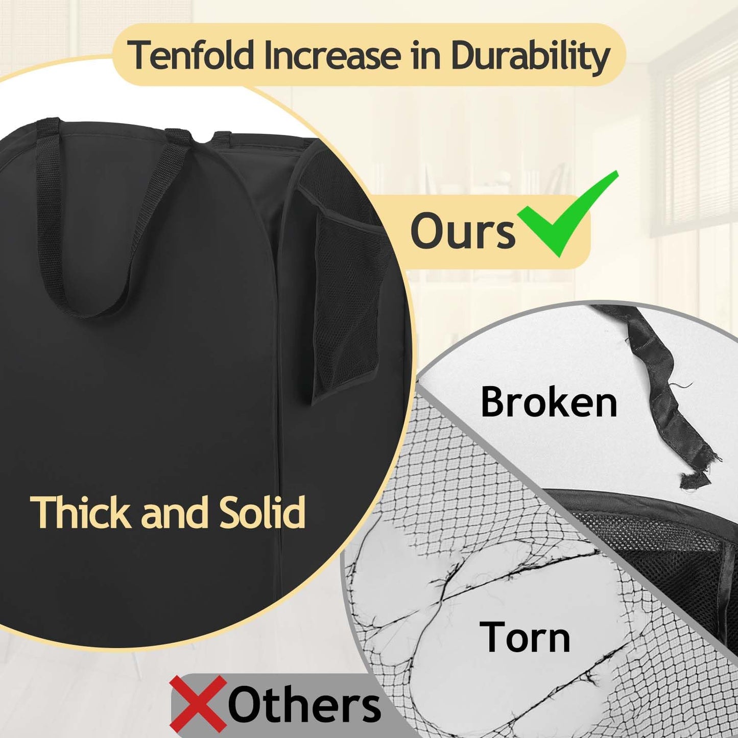 Upgraded Polyester Pop-up Laundry Hamper 2 Pack, 70L(18.5 Gal) Laundry Basket with Durable Handles Solid Bottom High Carbon Steel Frame and Side Pocket, Easy to Open Fold Flat for Storage
