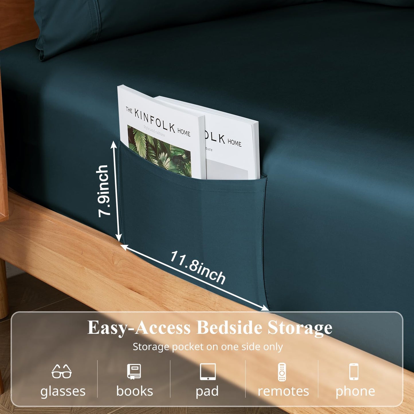 KRIMANO Queen Size Sheet Set, Viscose Bamboo Sheets for Bed Set 4pcs, 100% Viscose Derived from Bamboo, Hotel Luxury Silky & Cooling for Hot Sleepers, Deep Pocket Up to 17", Navy Blue