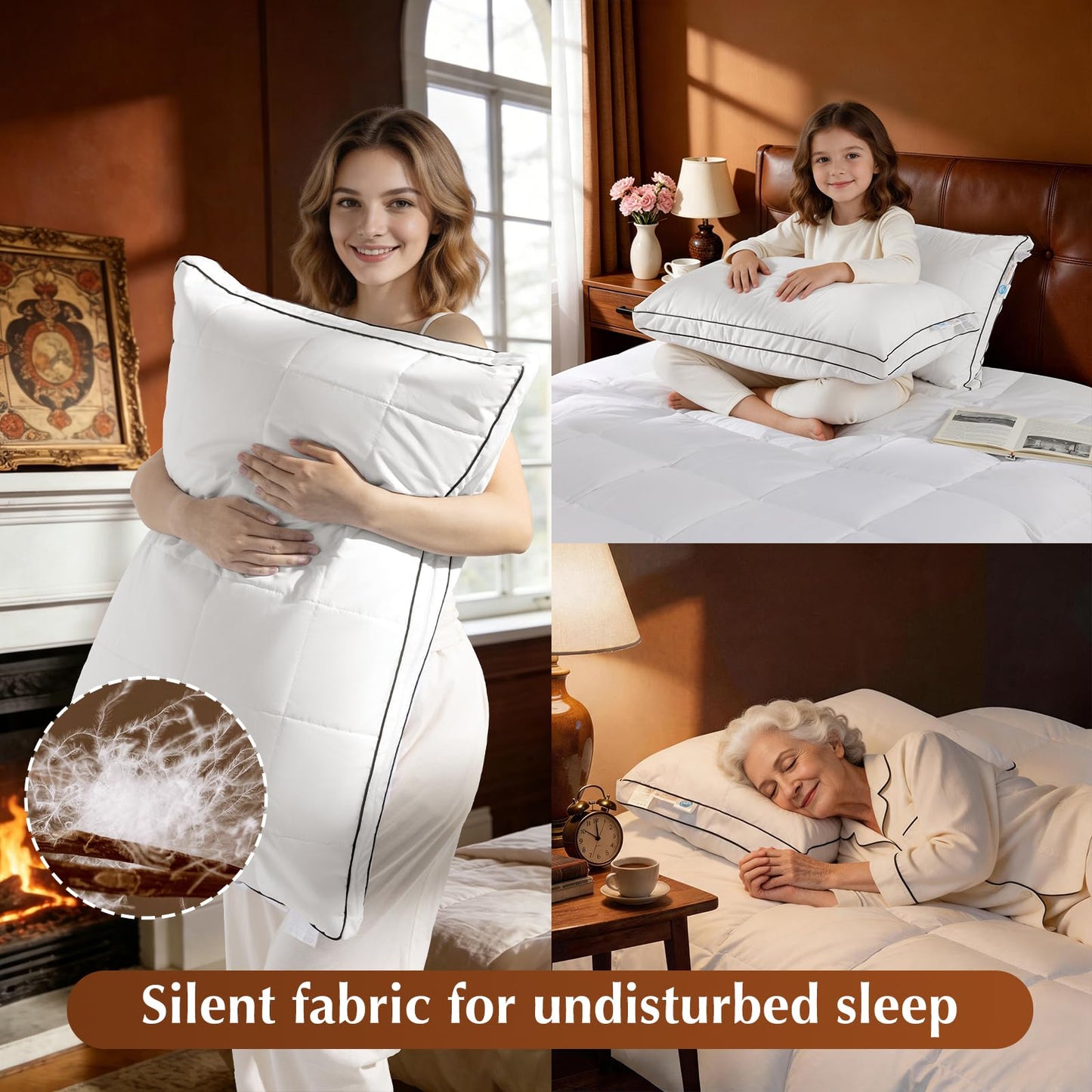 Davmabcjy 3 in 1 Adjustable Goose Down Pillows Standard Size Set of 1, Cooling Cover Bed Pillows, Fluffy Soft Feather Down Pillow for Back, Stomach or Side Sleepers, 20" x 26"