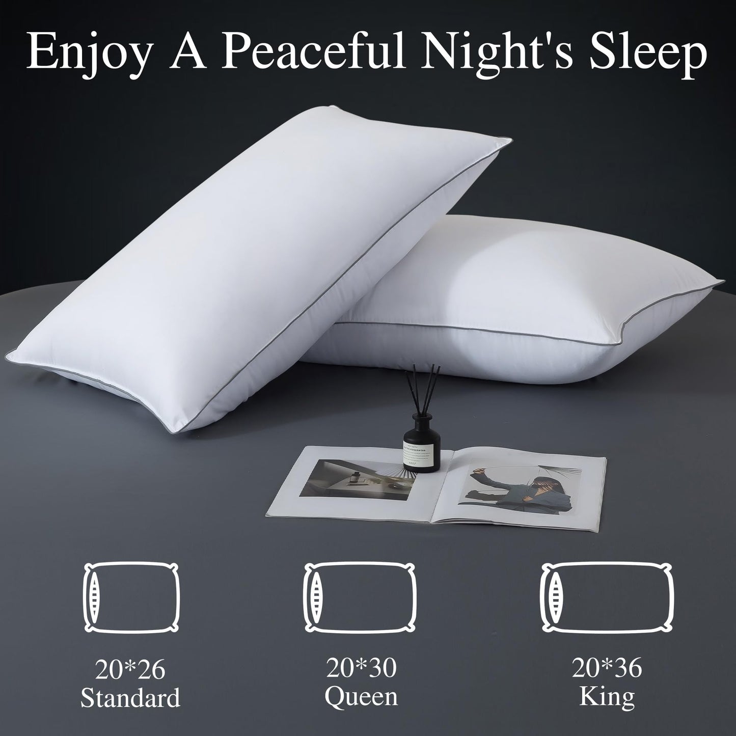 WhatsBedding Goose Down Pillows Queen Size Set of 2, Luxury Hotel Bed Pillows for Deep Sleep, Fluffy Soft Feather Down Pillow for Back, Stomach or Side Sleepers, 20" x 30"