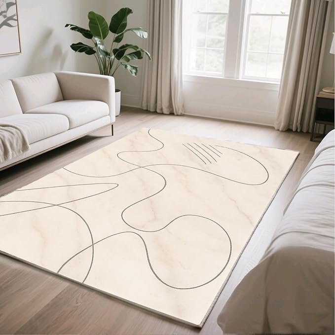 Modern Marble Rug - 2x4 Rug, Abstract Line Marble Hallway Rugs, Minimalist Geometry Runner Rugs, Washable & Non Slip Small Carpet Home Decor