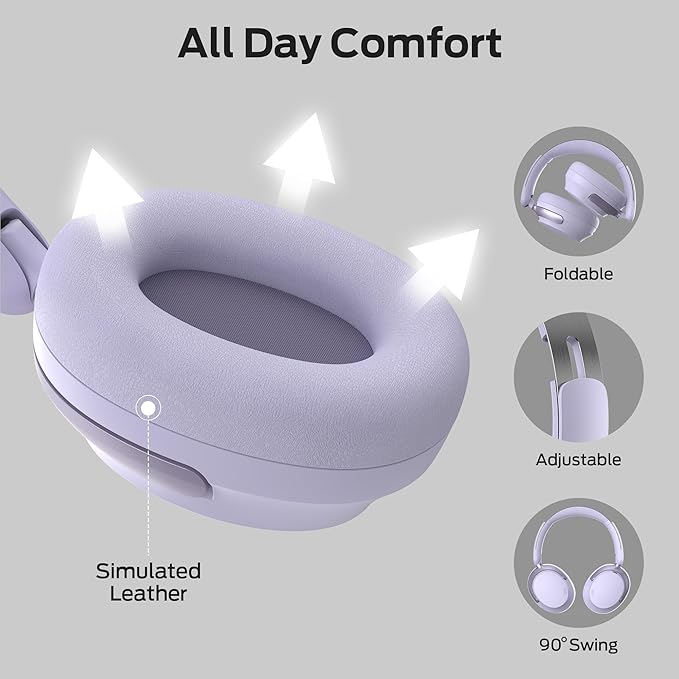 Monster Persona 3rd ANC Active Noise Canceling Headphones, Wireless Bluetooth 5.4 Over-Ear Headphones with 6 Mics, 70H Playtime and 3 EQ Modes, Deep Bass, Foldable Comfort Design for Travel, Purple