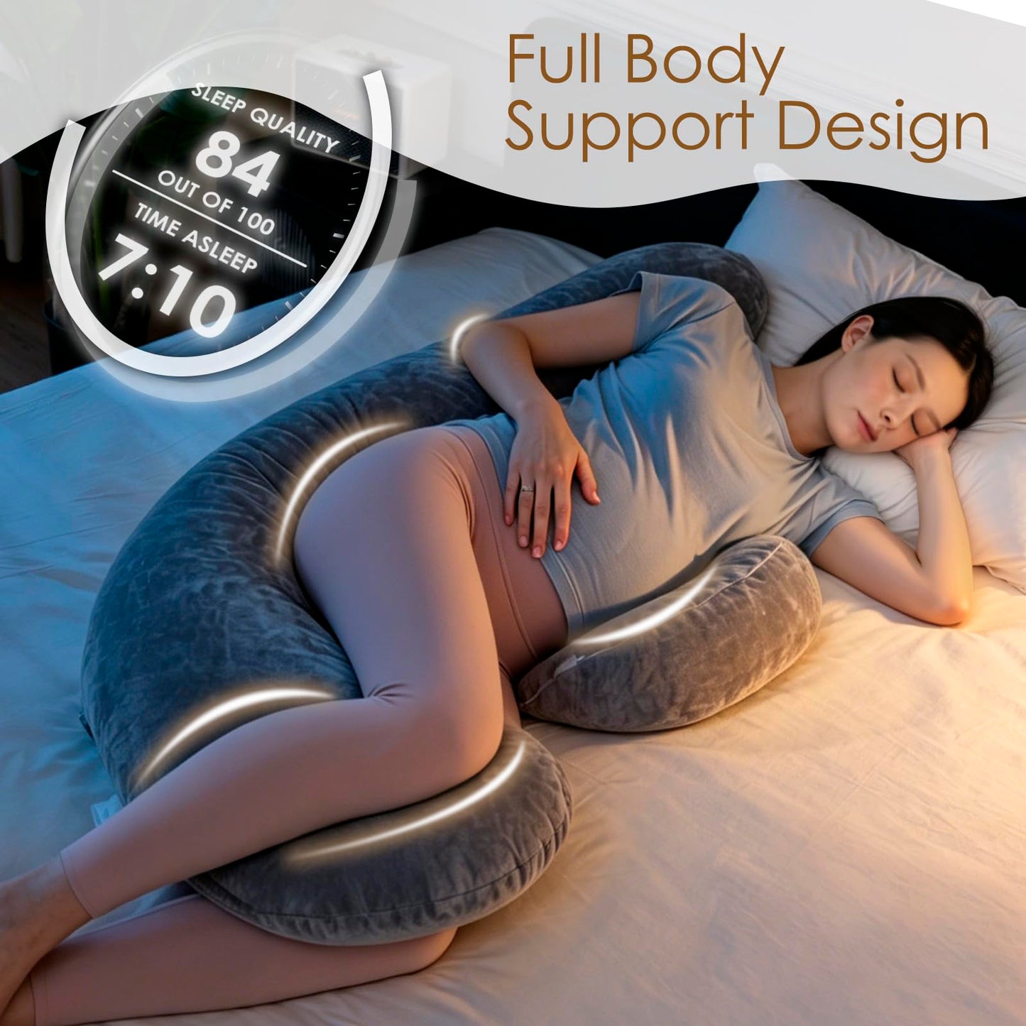 Chilling Home Memory Foam Pregnancy Pillow, F Shaped Maternity Pillow, Adjustable Pregnancy Wedge Pillow with Full Body Support for Back, Belly, Hips, Legs, Pregnant Pillows for Side Sleeping, Velvet