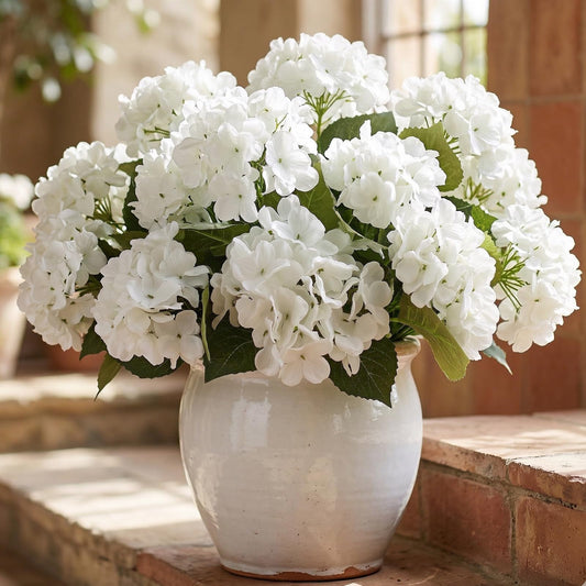 Daynight 4 Pcs Hydrangea Artificial Flowers Outdoor Silk Bouquets, UV Resistant Faux Hydrangeas Flowers for Table Vase Centerpieces Outside Party Wedding Baby Shower Home Outdoor Decor (4, White)