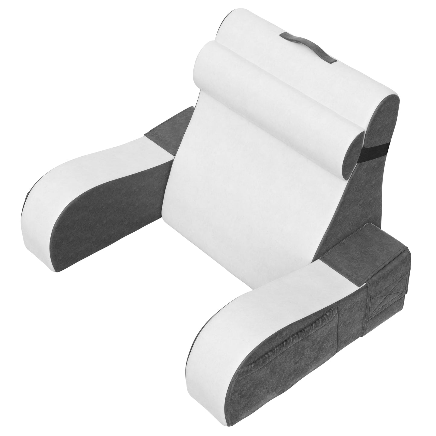 Kölbs Wedge Reading Cushion, Back Pillow for Bed Sitting Up, Cushion with Arms for TV Book Gaming Dorm Rooms, Backrest (Grey/White, Standard)