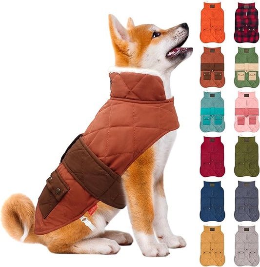 KYEESE Dog Coat Warm Pet Winter Puffer Coat with Leash Hole Thick Pets Clothes with Pocket Waterproof Dogs Jacket with Fleece Lined Soft Pet Sweater for Cold Weather Windproof Dog Coats for Small Dogs