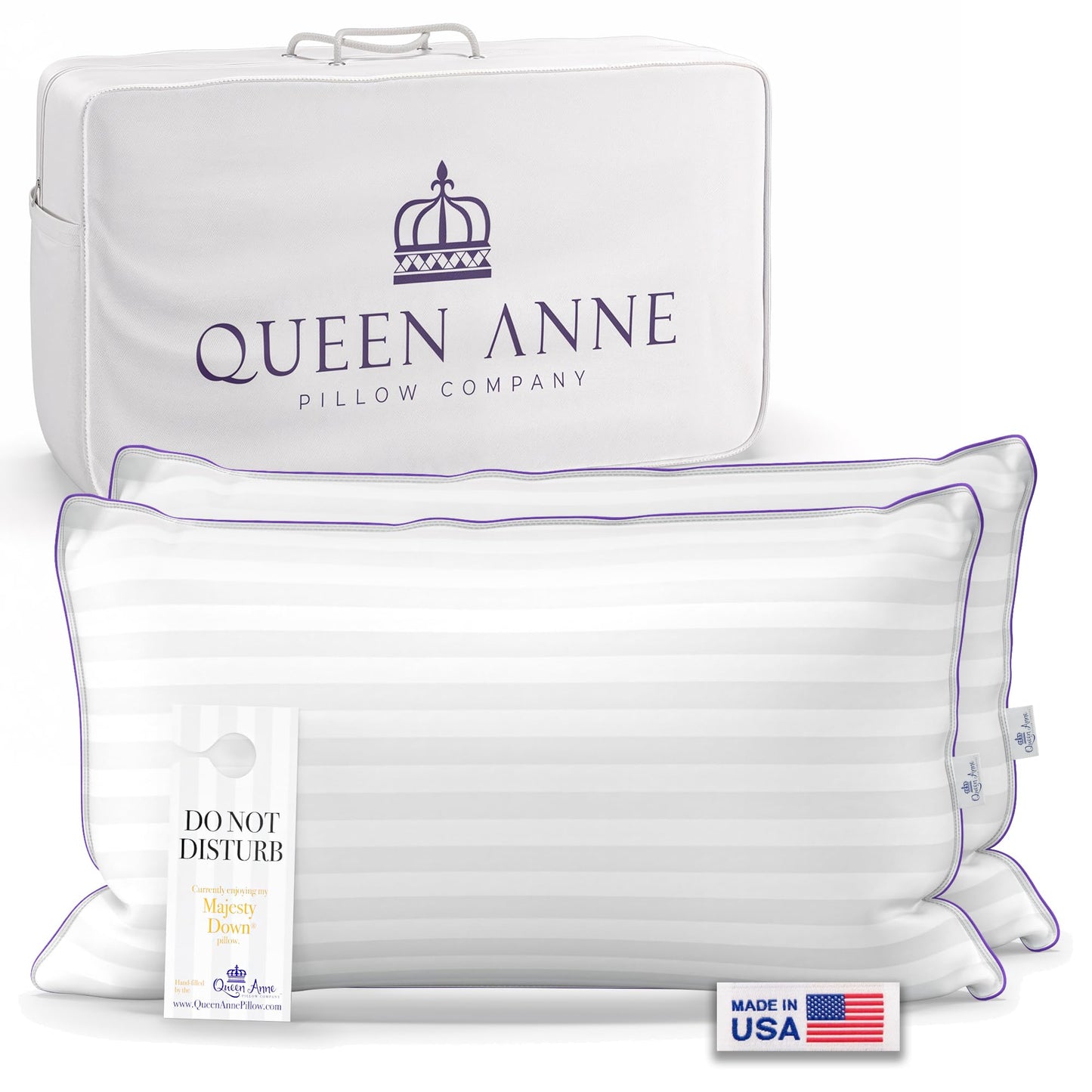 Queen Anne Hotel Pillows King Size Bed Pillows for Sleeping, Set of 2 – Adjustable Luxury Down Alternative for Side & Back Sleepers, Medium Support, Cooling, Hypoallergenic, Made in USA
