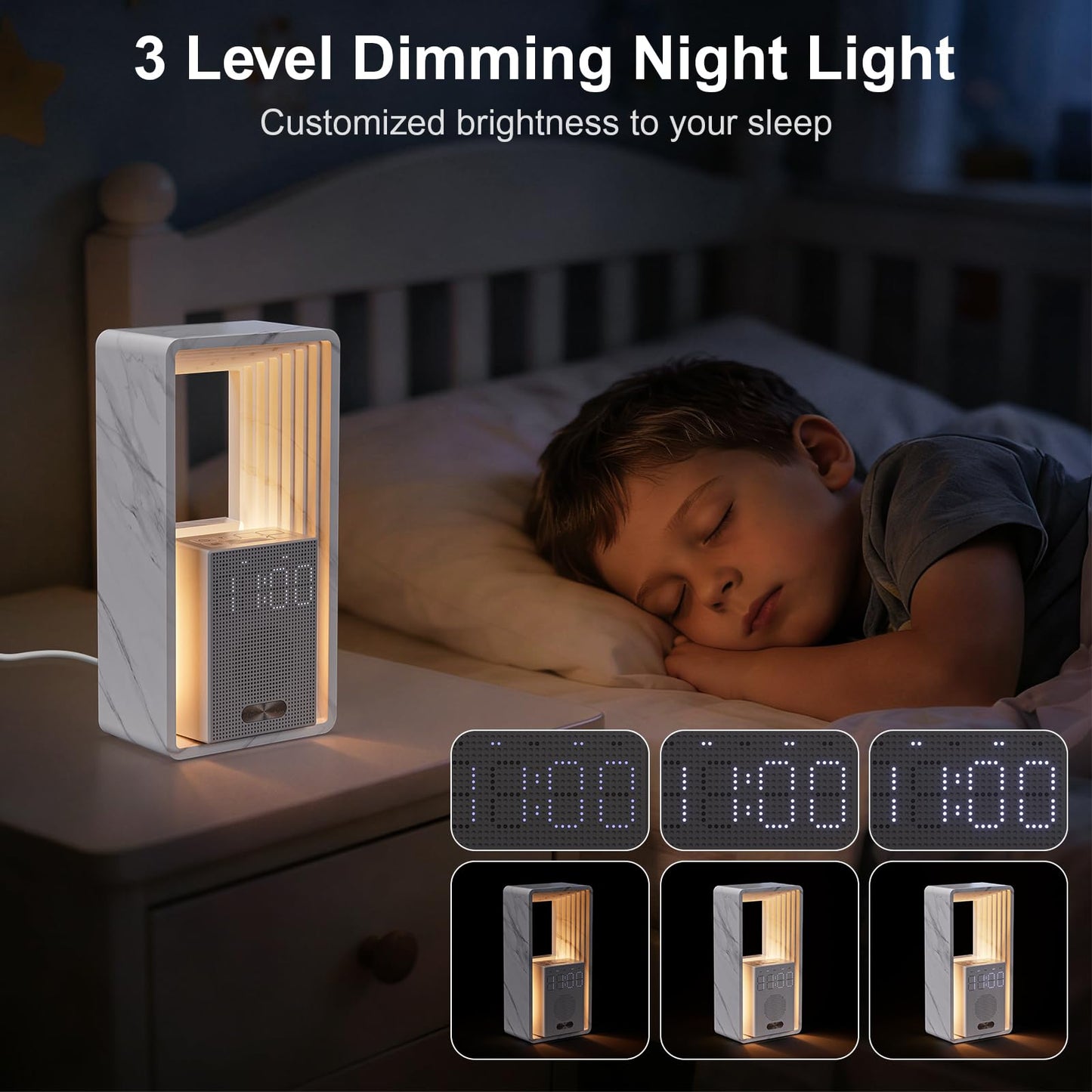 Hensam 20 White Noise Machine Alarm Clock with Night Light for Bedroom