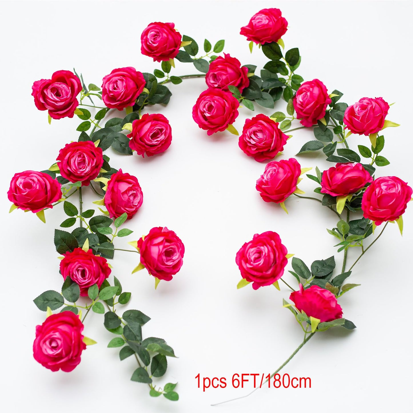 zhixinyue Bendable Artificial Flower Garland Faux Rose Vine Hanging Floral Garland for Wall Decor Trellis Fence Home Room Garden Wedding Decoration(Fuchsia, 2pcs)