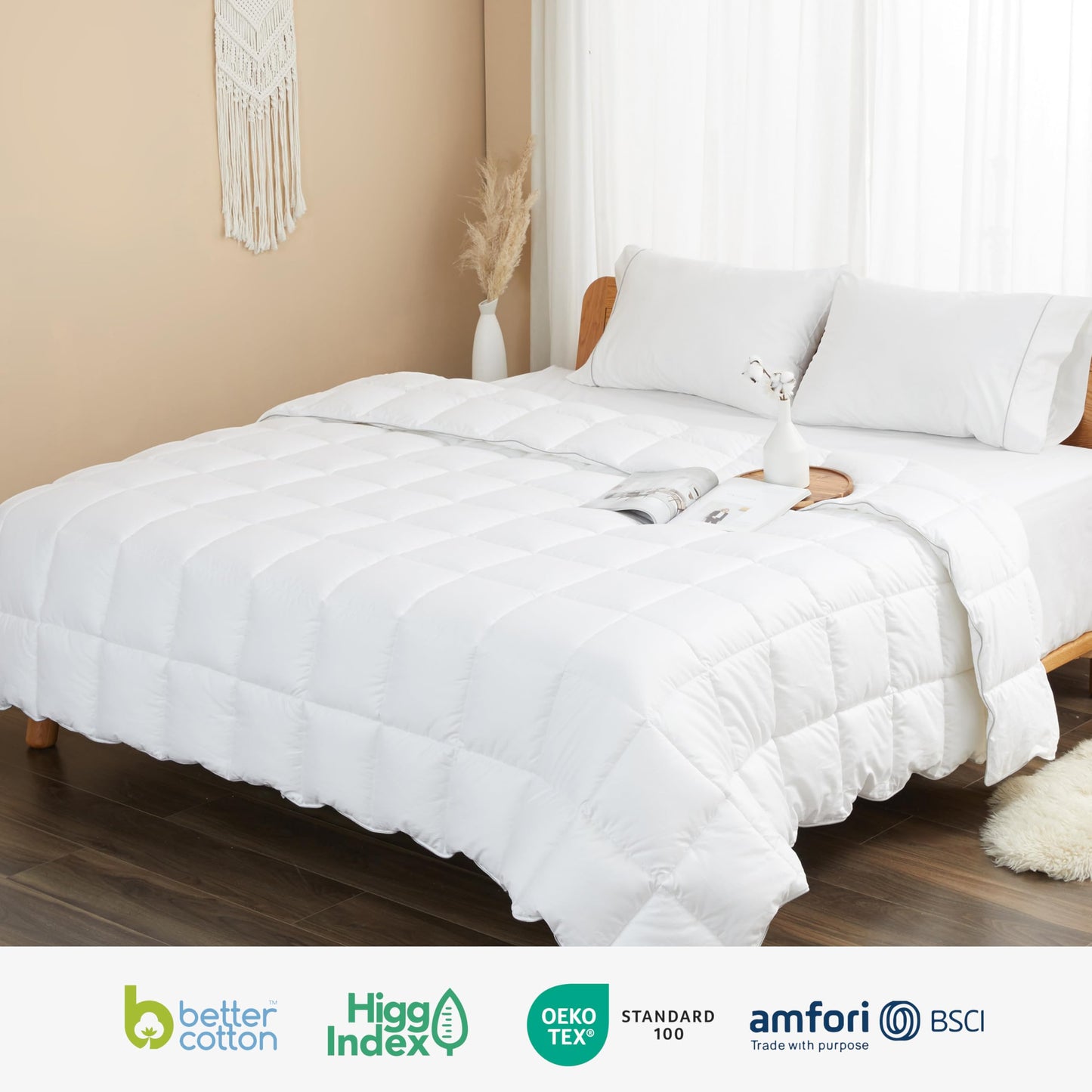 sunflower Comforter Twin Duvet Insert White Comforter Down Alternative Filling 100% Cotton Shell All Season for Dorm Hypoallergenic Warm Breathable Noiseless Machine Washable with Corner Taps