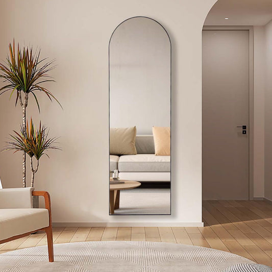 Hexago Arched Floor Full Length Mirror 64"x21", Aluminum Alloy Thin Frame Floor Standing Mirror, Hanging or Leaning for Wall, Suitable for Bedroom, Living Room, Dressing Room, Black