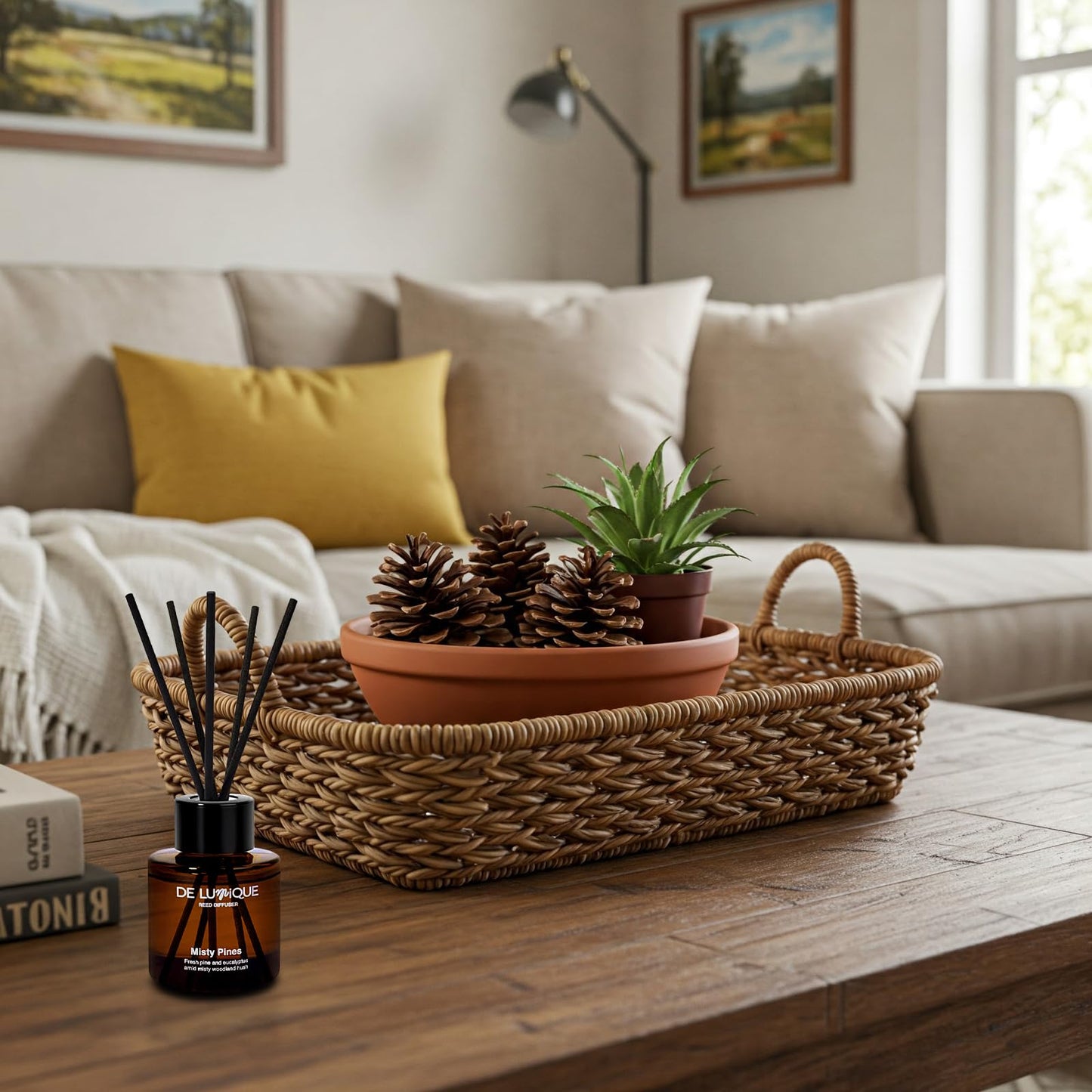 De Lumique Misty Pines Scent Reed Diffuser – Luxury Reed Diffuser with Pine, Eucalyptus & Amber – Long-Lasting, Natural Aromatherapy Scent for Home, Office, or Bedroom – 50ml