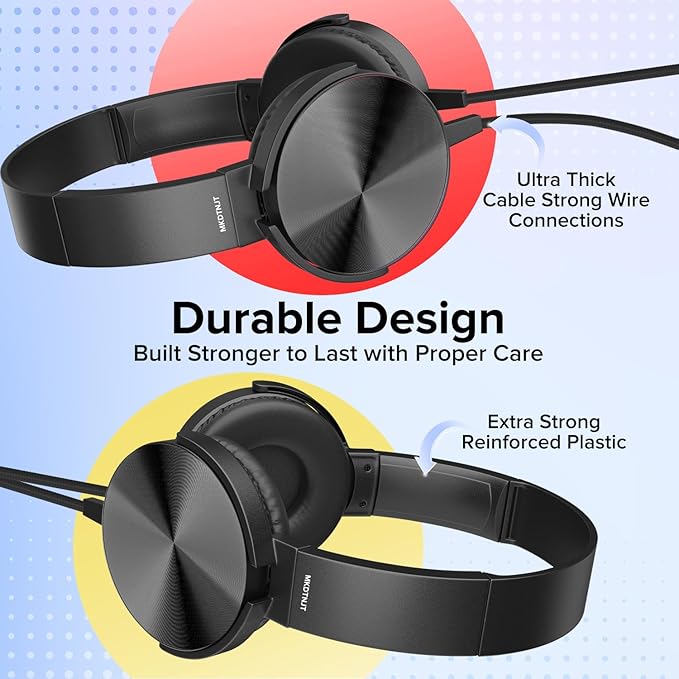 5 Pack Wired Bulk Kids Headphones for School Classroom K-12,On Ear with 3.5mm Jack, 4ft Tangle Free Cable,Ideal for Chromebook,Computer,Laptop (HTC004 Black)