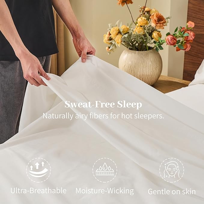 MEISHANG 100% French Pure Linen Sheets California King - Bed Sheets 4 Piece Sets, Soft Durable Flax Linen, Anti-Tear Breathable Oeko-Tex Certified with 16" Deep Pocket (White)