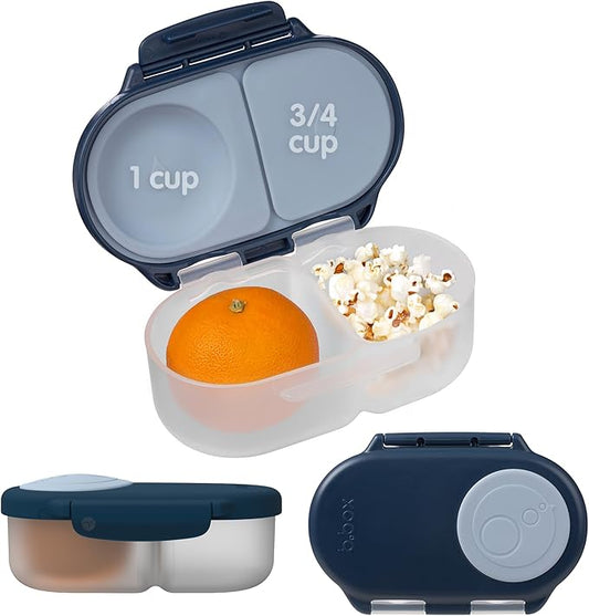 b.box Snack Box - Leakproof Mini Bento Box for Kids & Toddlers, 2 Compartment Snack Containers for Kids, Lunch Containers, Dishwasher Safe, BPA Free, PFAS Free, Ages 4m+, 1 3/4 Cup - Midnight