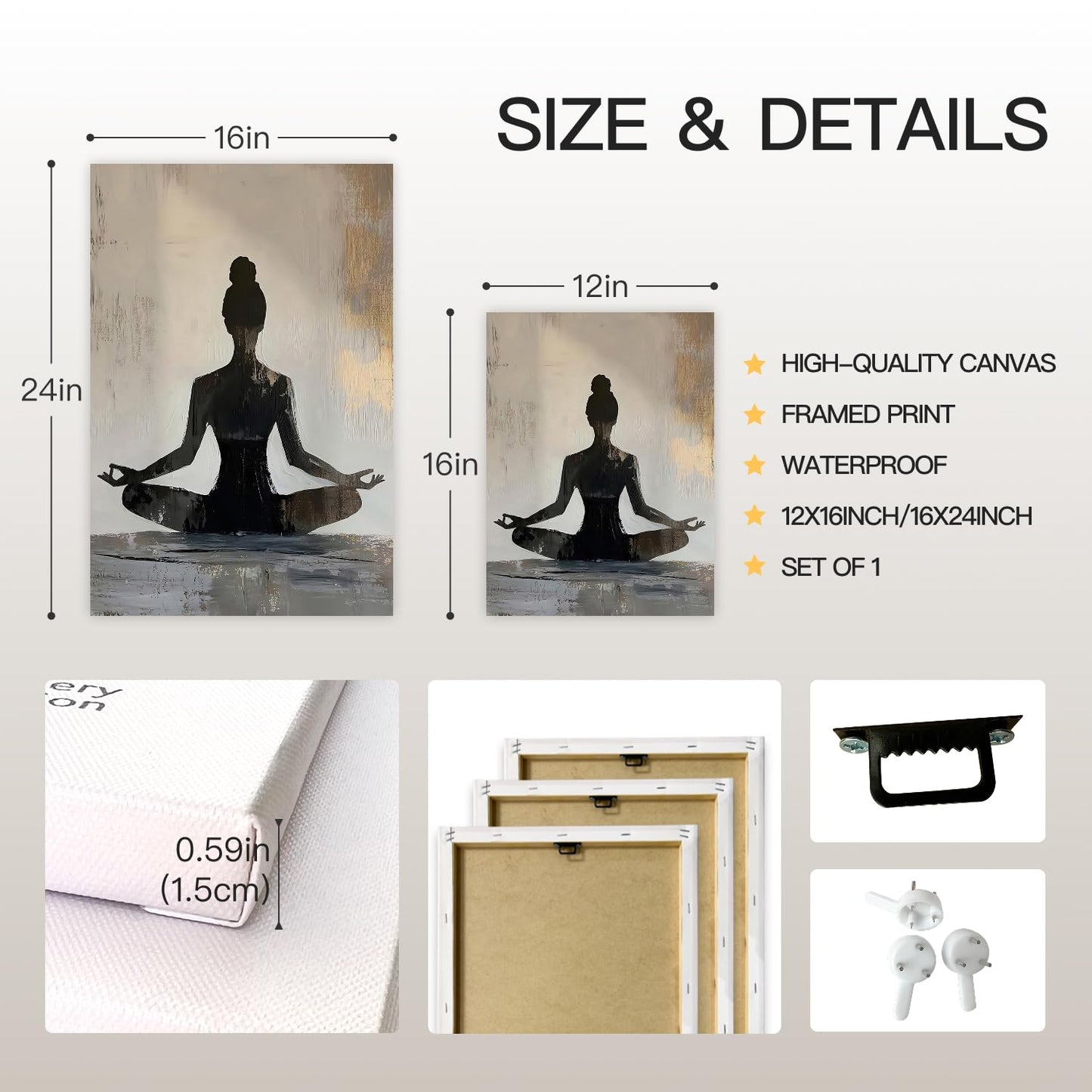 GELDSTEI Framed Zen Wall Art, Modern Yoga Girl Canvas Painting, Tranquil Meditation Wall Decor, Spiritual Aesthetic Picture, Calming Mindfulness Poster Prints for Living Room Spa Yoga Studio 12x16 Inch
