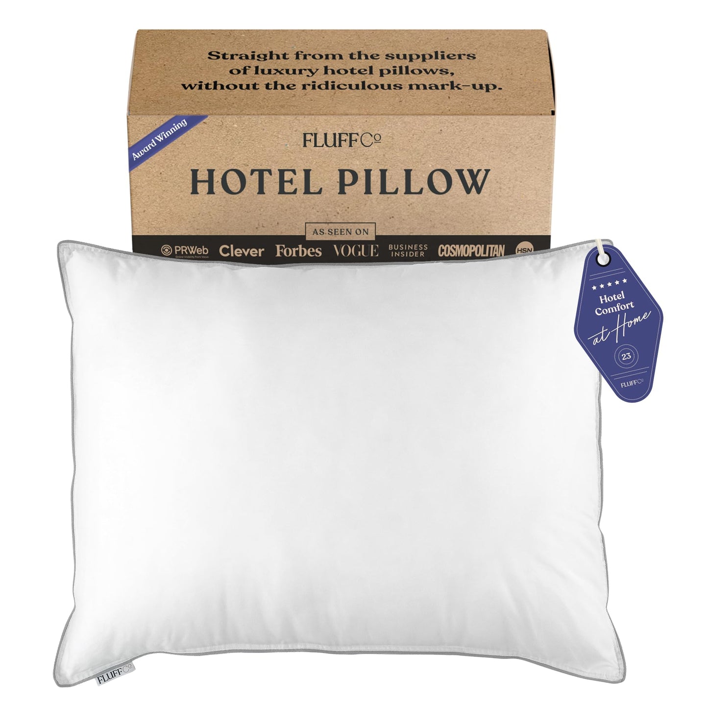 FluffCo Zen Fluff™ Down King Size Bed Pillow for Sleeping - 600 Fill Power White Duck Down - 300 TC Cotton Shell - Comfortable Pillows for Side, Back, and Stomach Sleepers - 20" x 36", 1-Pack, Soft