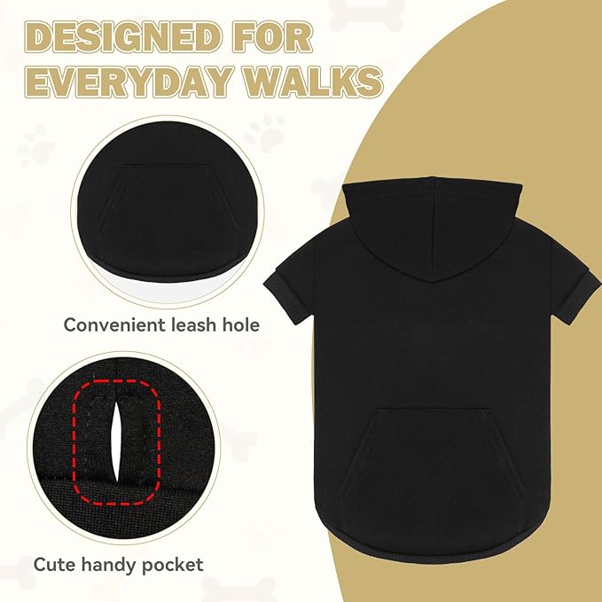 Dog Sweaters,Dog Hoodie,Cozy Fleece Interior Sweatshirt with Hood & Pocket,Leash Hole,Pet Clothes Sweater for Small,Medium,and Large Dogs,Black&XL