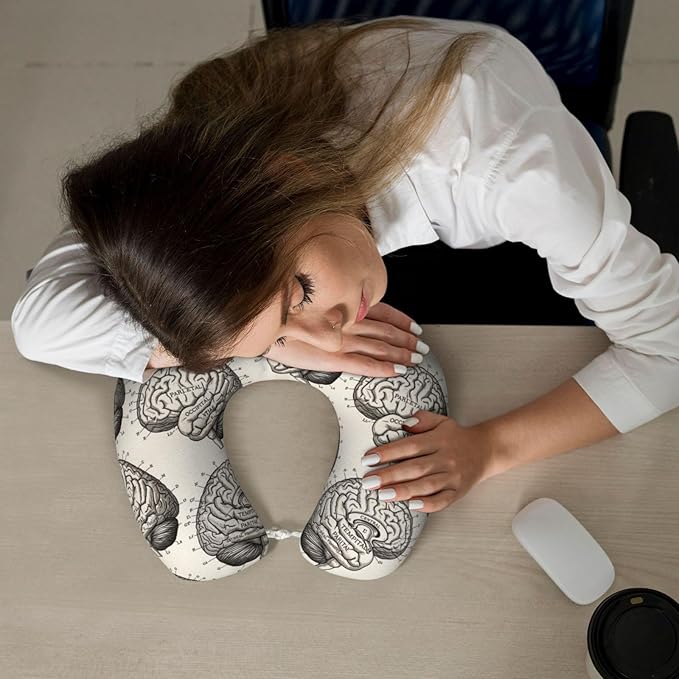 Neck Pillow Memory Foam Travel Pillows Comfortable for Airplane Flight Car Travel Office Nap and Sleeping, Funny Cushion for Head Shoulder Brain Structure