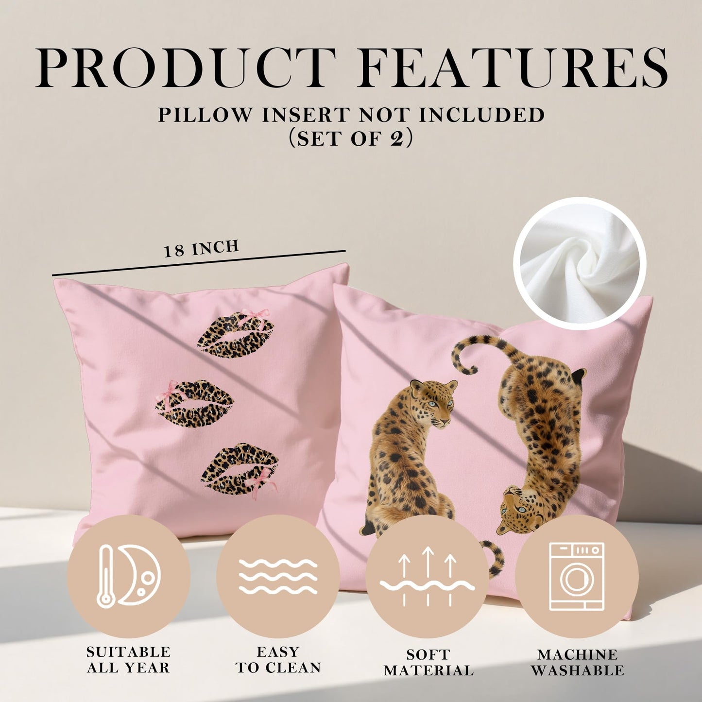 GTYNU Trendy Funky Cheetah Pink Y2K Luck 8 Ball Throw Pillow Covers 18x18 Set of 2,Cheetah Leopard Lover Gifts for Women,Coquette Preppy Pillow Covers for Girls Room Dorm Apartment Decor,（610）