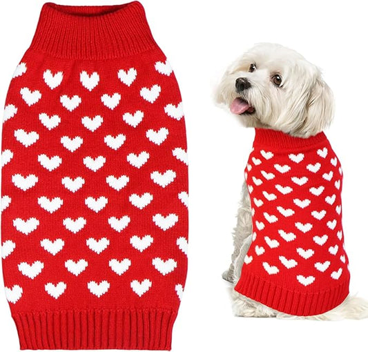 GOYOSWA Valentines Dog Sweater, Dog Valentines Clothes Outfit Knitted Sweaters for Small Medium Large Dogs Pets (Red Heart, Large)
