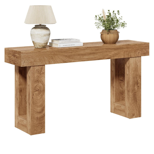 LITTLE TREE 63 Inches Long Console Table for Entryway, Sofa Table Behind Couch, Wooden Entry Table Foyer Hallway Table, Industrial Console Sofa Table for Living Room, Oak Color