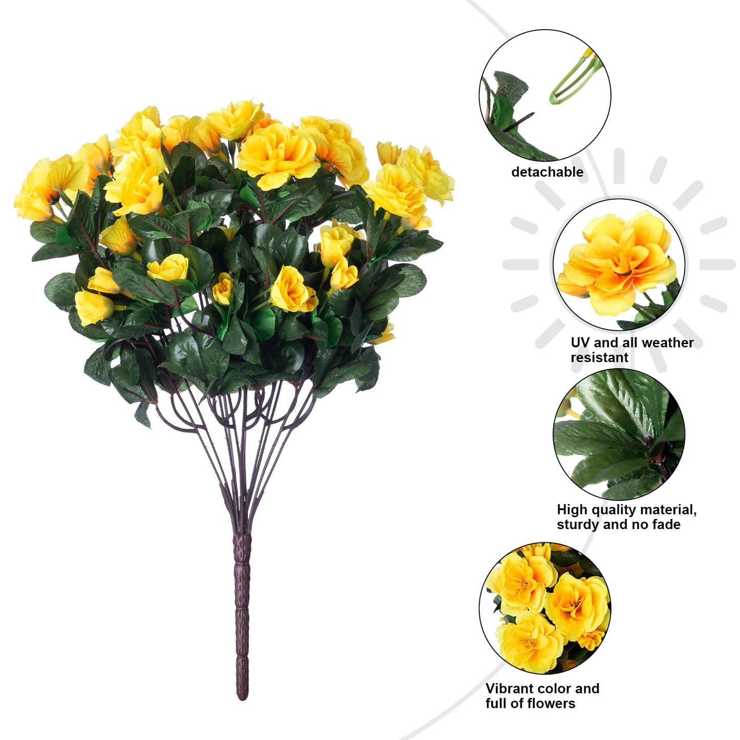 Ivydale Artificial Fake Flowers Plants for Outdoor Outside Spring Decor, Faux Silk Yellow Camellia UV Resistant Look Real for Planter Pot Porch Patio Balcony Garden Yard, 3 Large Bundles