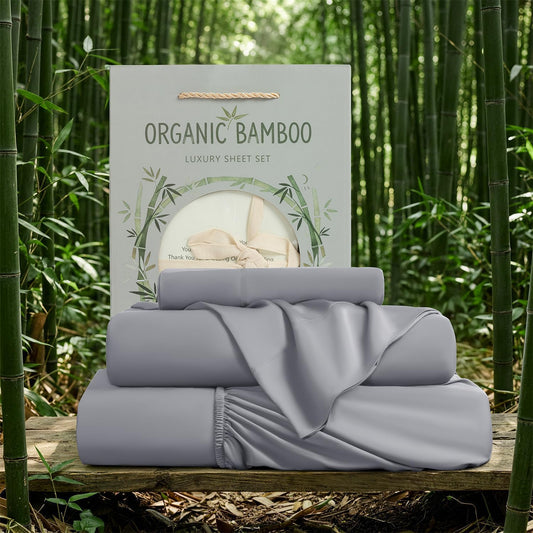 SONORO KATE 100% Organic Viscose Derived from Bamboo_Sheets, Breathable & Cooling Bed Sheets for Hot Sleepers, Luxury Soft Silky Bedding Sheets, 16" Deep Pocket - 4PC (Grey,King)