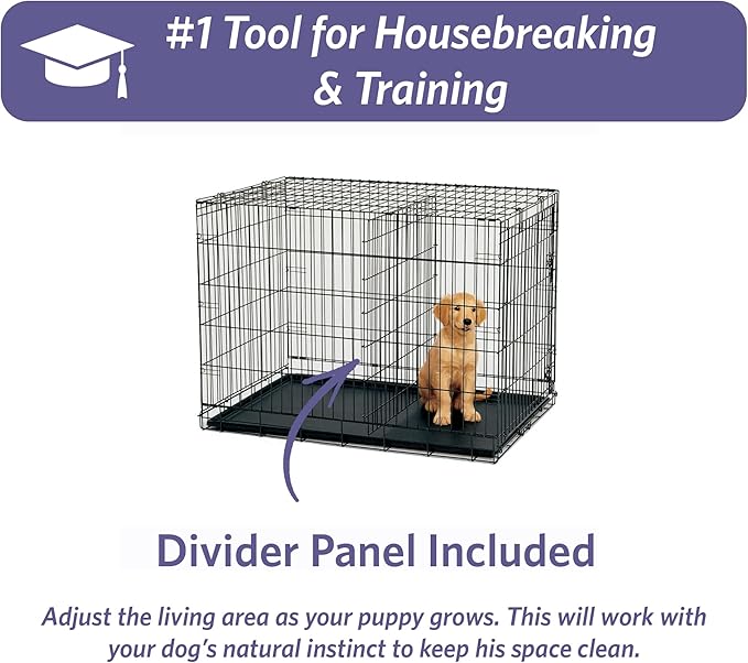 MidWest Homes for Pets 42-Inch iCrate Folding Dog Crate with Divider Panel, Leak-Proof Tray & Secure Latches – Metal Wire Kennel for Large Breeds – Portable, Durable & Easy to Assemble
