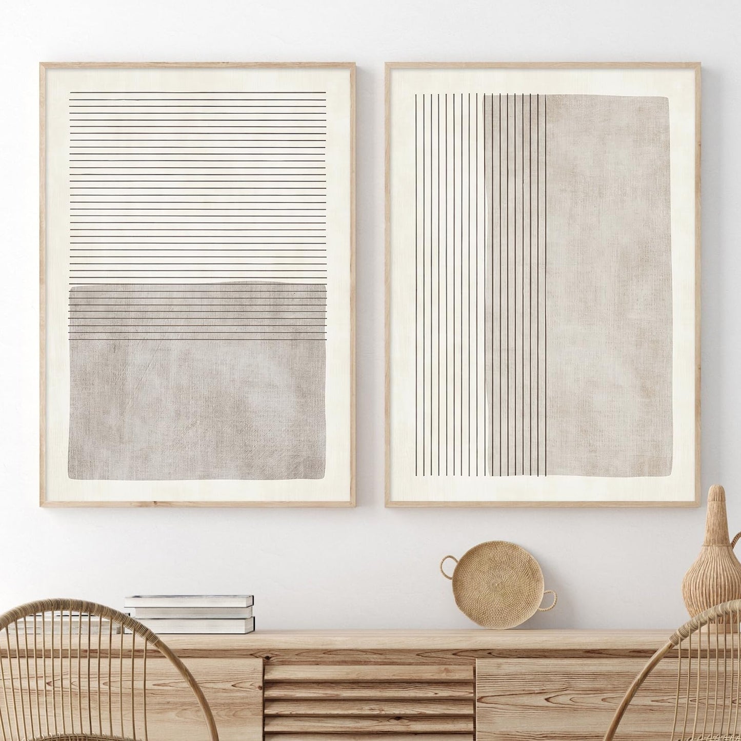 Gray Beige Abstract Wall Art Black Minimalist Line Art Gray Modern Artwork Abstract Gray Painting Minimalist Beige Poster Modern Line Art Prints Neutral Minimalist Wall Art for Bedroom 16x24inx2 No Frame