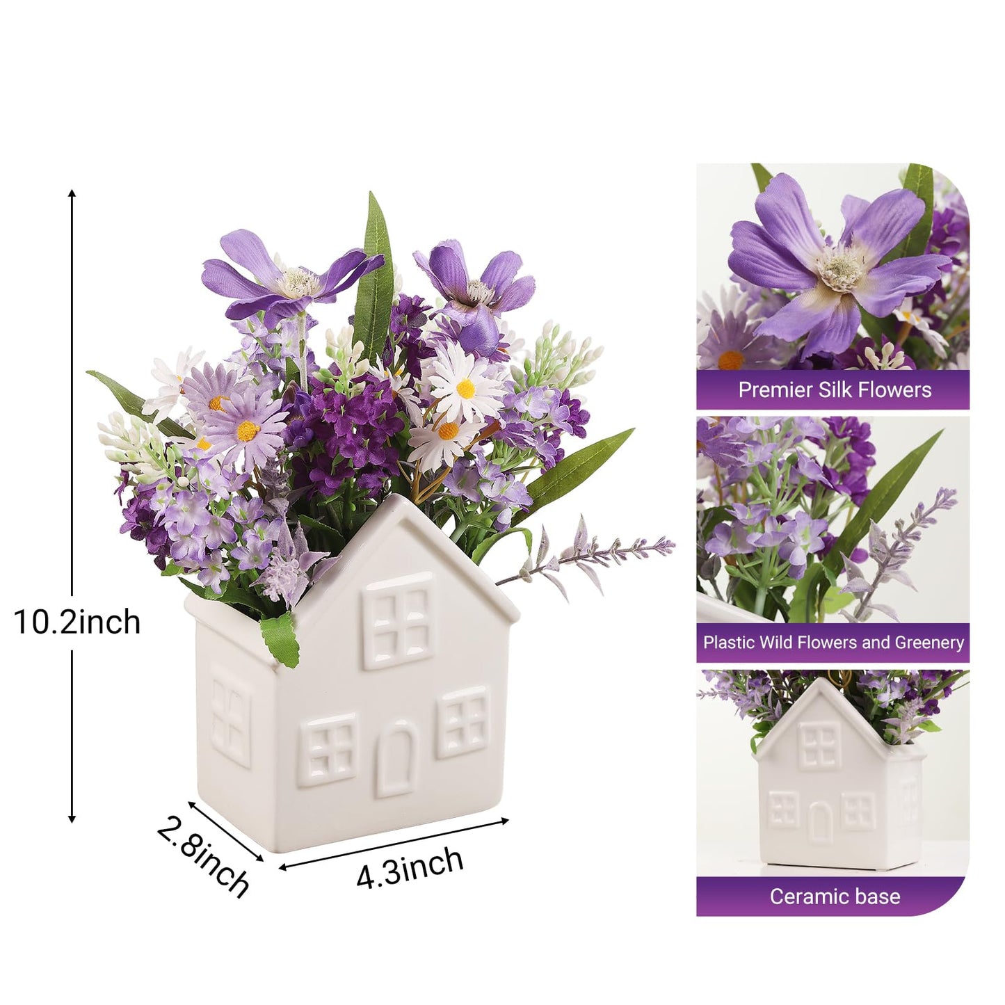 Hessessl Small Fake Flowers Plants, Mini Artificial Lavender Flowers Purple Daisy in Ceramic Pot, Faux Potted Plants for Centerpiece Table Decorations Home Office Bathroom Tabletop Spring Decor