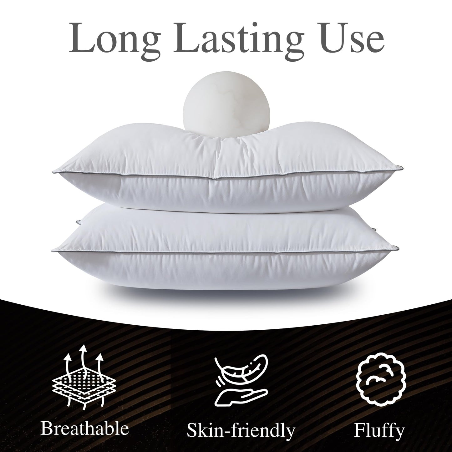 WhatsBedding Goose Down Pillows Queen Size Set of 2, Luxury Hotel Bed Pillows for Deep Sleep, Fluffy Soft Feather Down Pillow for Back, Stomach or Side Sleepers, 20" x 30"