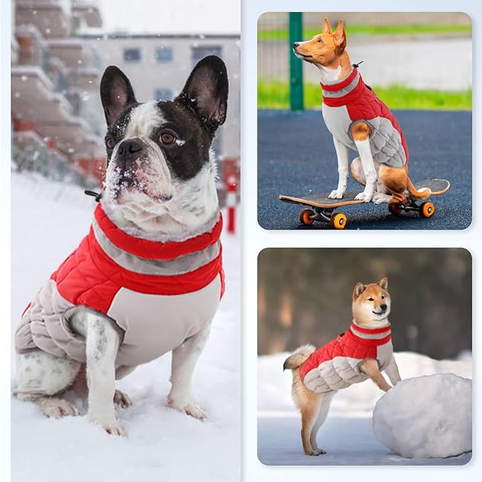 OUOBOB Large Dog Coat, XXLarge Dog Winter Coat, Waterproof Pet Jacket with Back Zipper,Extra Large Pet Coats, Warm Fleece Jacket with D-Ring, Windproof Winter Clothes Golden Retriever,Red,XXL