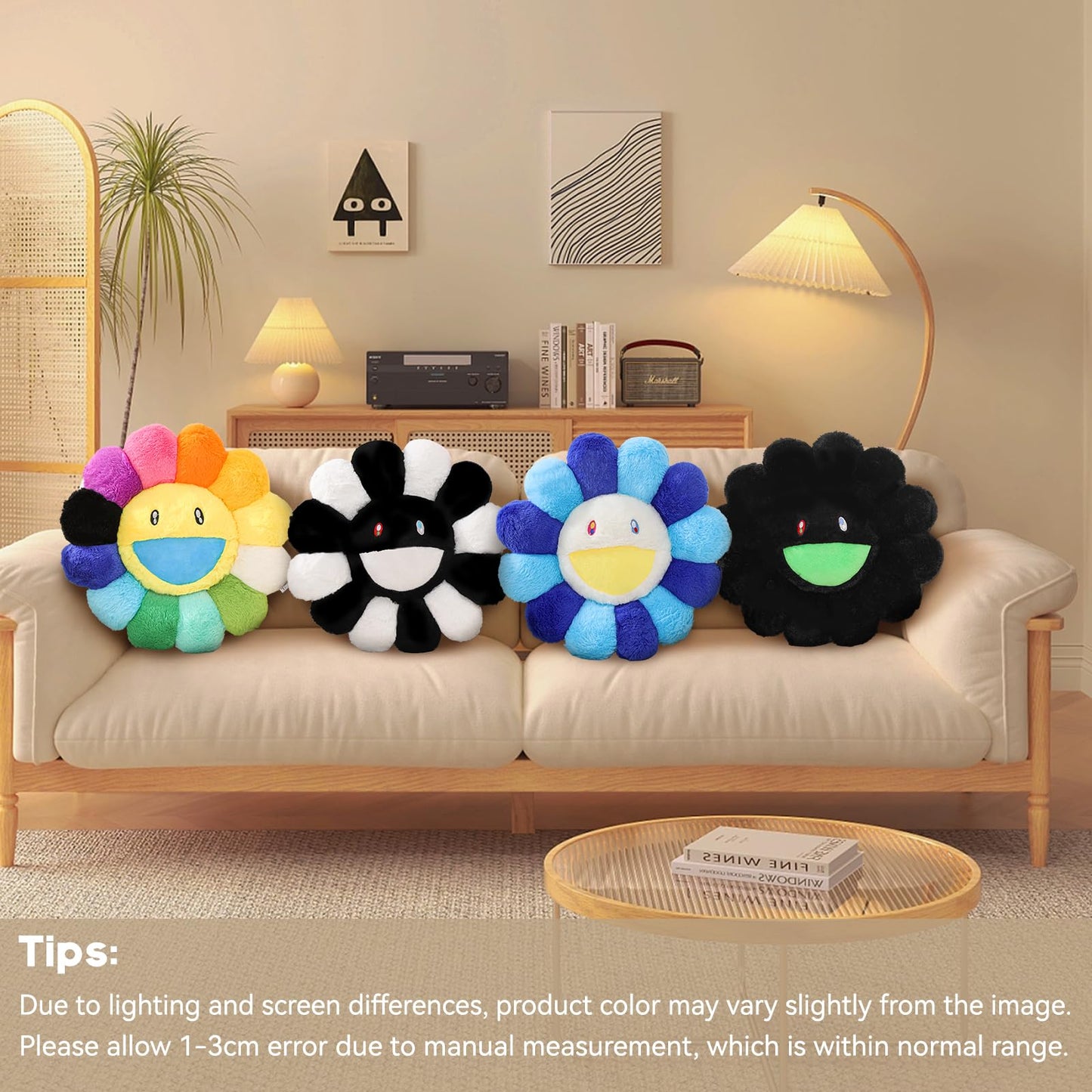 SHINUOER Flower Pillow, Smiley Face Sunflower Plush Pillow, Cute Flower Floor Cushion, Soft Decorative Throw Pillow for Bedroom, Sofa, Car or Dorm Decor