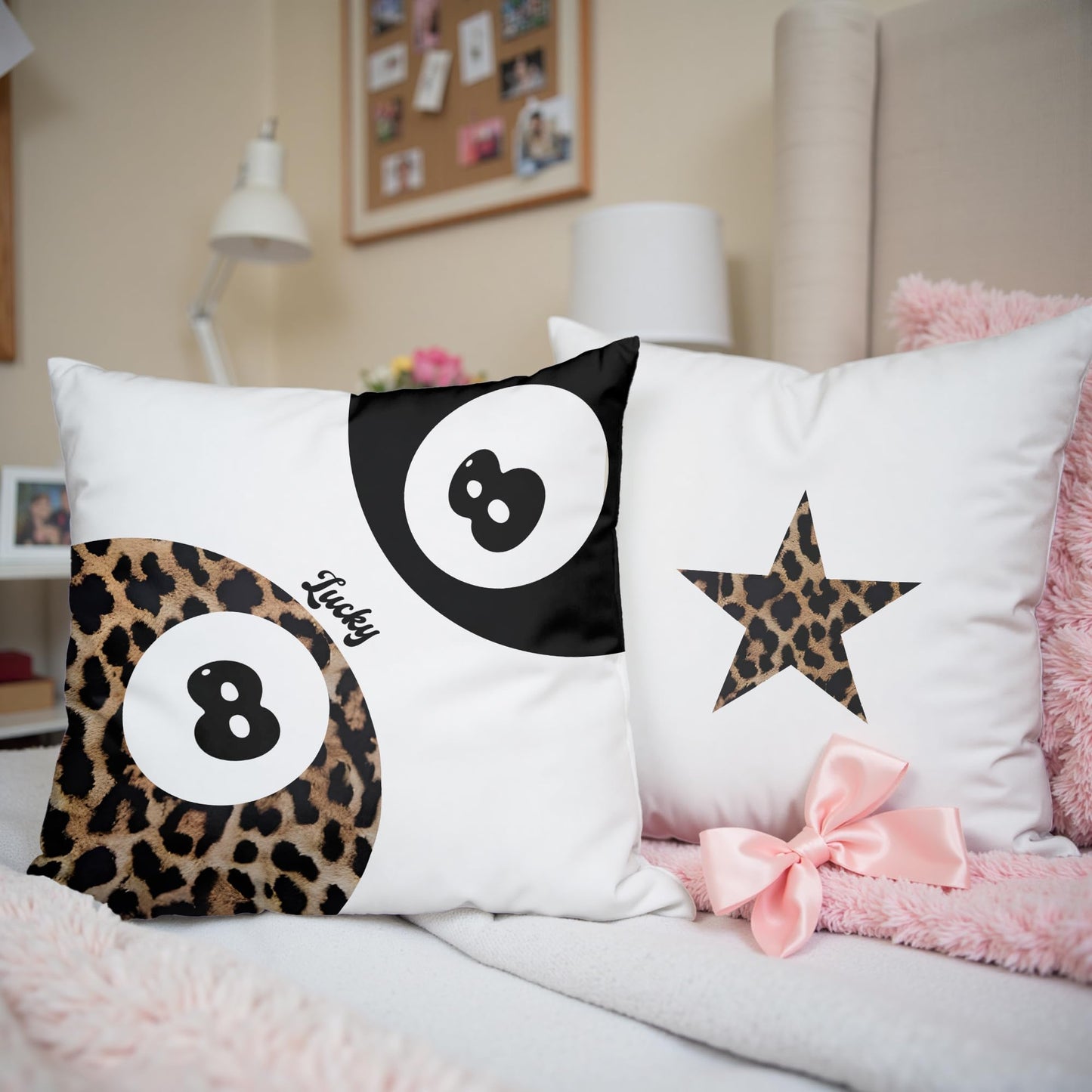 GTYNU Trendy Funky Cheetah Y2K Luck 8 Ball Pillow Covers 18x18 Set of 2,Leopard Star Decorative Pillowcases,Cheetah Throw Pillow Covers for Couch Sofa Bed Home Room Decor