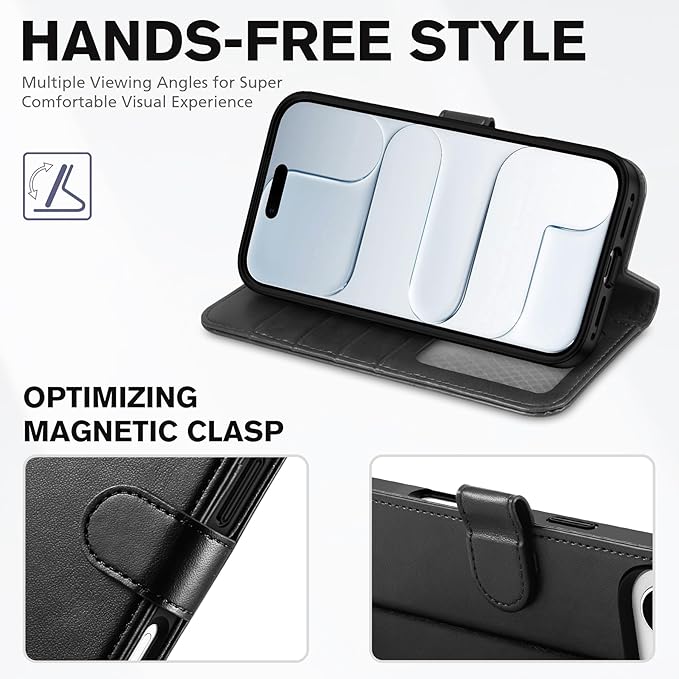 TUCCH Wallet Case for iPhone Air (6.5") 2025, Wrist Strap RFID Blocking 4 Card Slots, Kickstand, Shockproof TPU Shell, PU Leather, Magnetic Closure, Protective Flip Folio Cover, Black