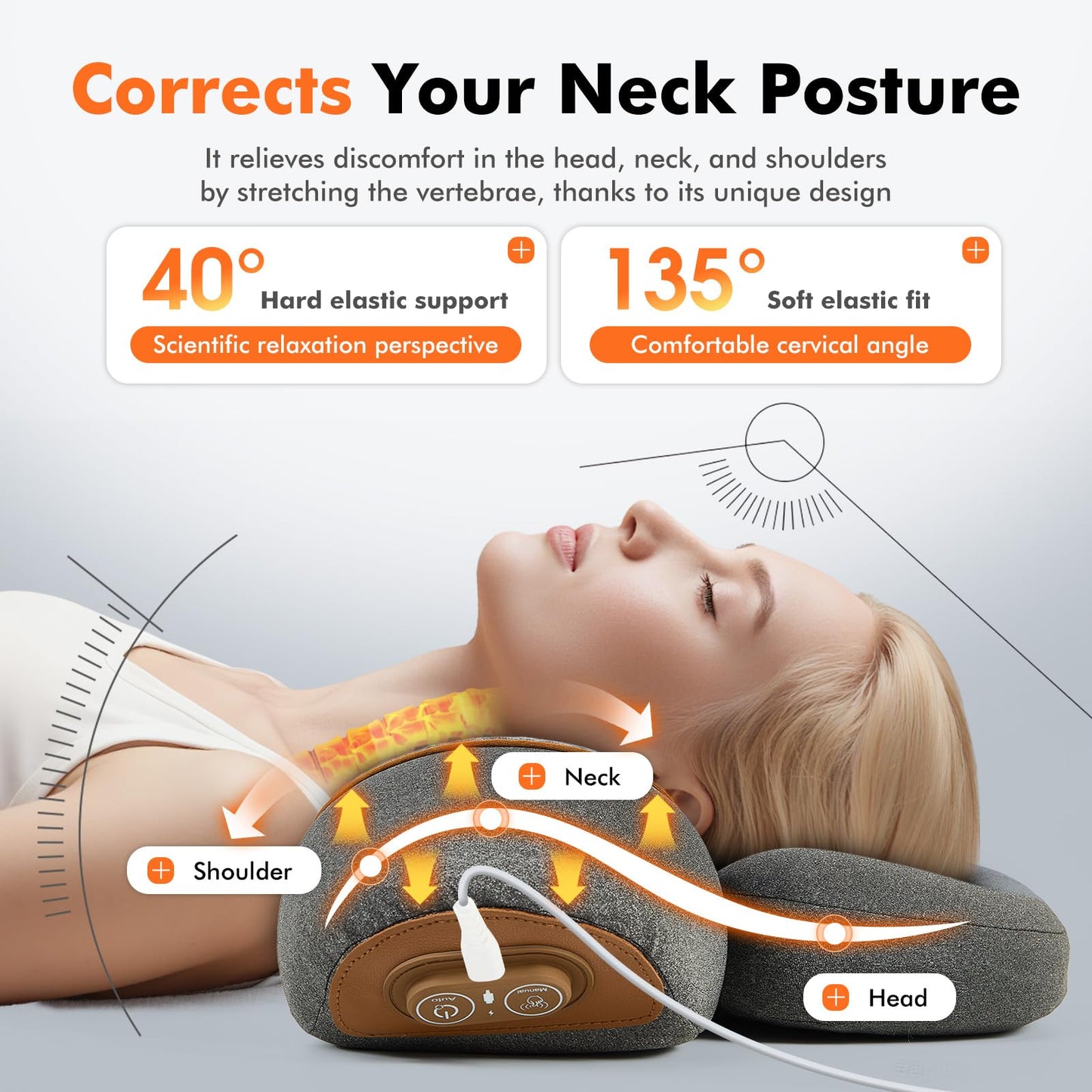KITCADA Neck Massager Pillow - 3-in-1 Neck Pillow with Battery, Travel Neck Massager Pillow for Shoulder Pain Relief, Deep Tissue Pain Relief with Heat and Stretching, Neck Hump Corrector for Women