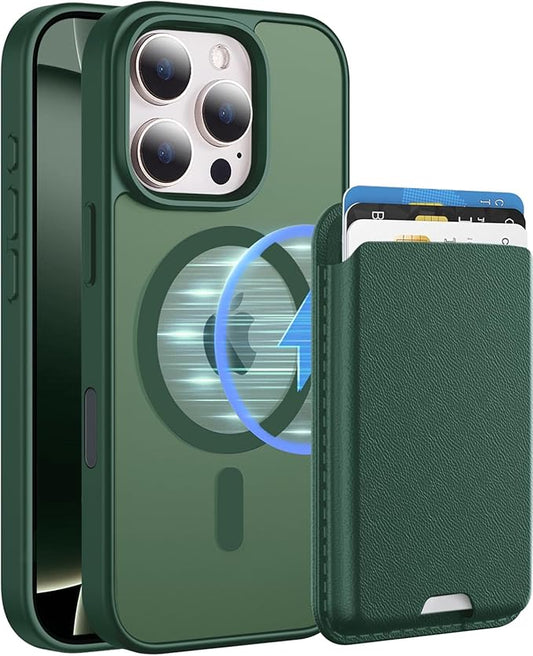 Ntwinro Magnetic for iPhone 16 Pro Case (Compatible with MagSafe) with Detachable Wallet & Card Holder for 3 Cards [RFID Blocking] Military Grade Protective Slim Phone Cover, Green